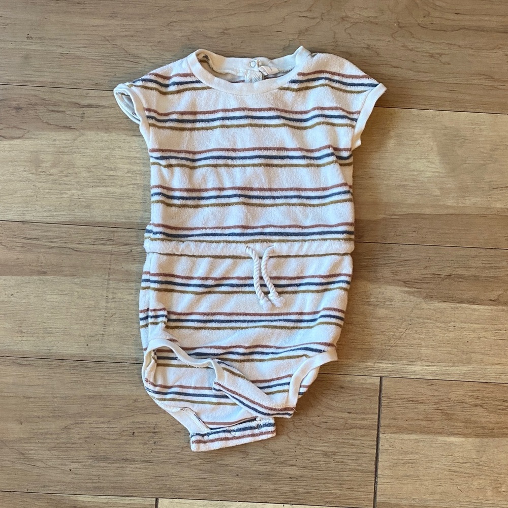 Quincy Mae Cream Striped Baby Onesie